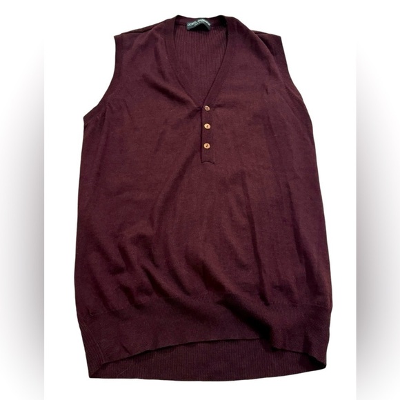 DOLCE & GABBANA Chocolate Brown Sweater Vest w/ Buttons Ribbed Back Size 56 VGUC
